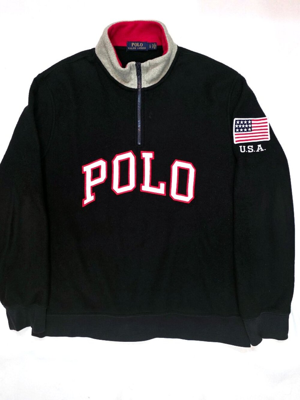 🇺🇸🔥 Polo Ralph Lauren Men's Large Fleece 1/4 Zip Pullover USA Flag Jacket 🔥